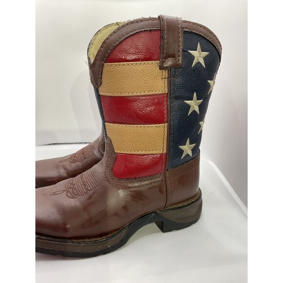 Durango Kids 8" Size 13.5 Western Boots American Flag Design Brown Leather - Picture 7 of 9